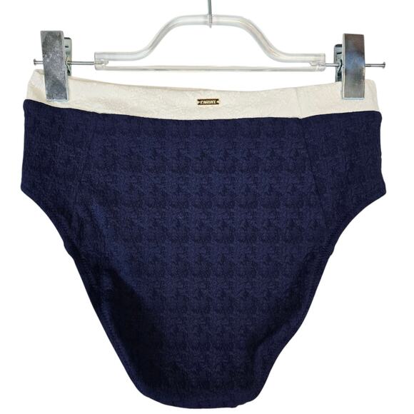 L'Agence Vanessa High Waist Bikini Bottom Marine Blue White Gold Buttons S NEW - Picture 3 of 8